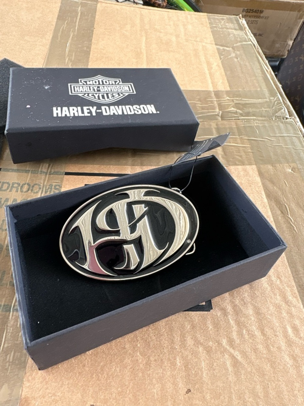 Harley-Davidson Black & Silver HD Oval Logo Belt Buckle